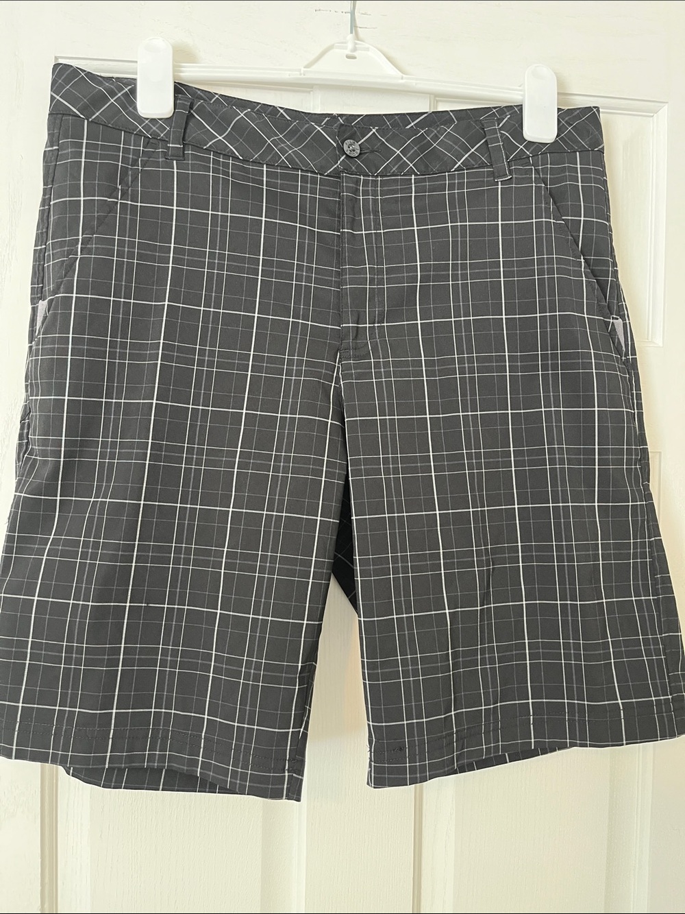 Fila Charcoal Gray Windowpane Plaid Flat-Front Shorts